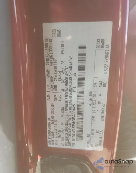 2016 Ford F150 Supercrew z USA, uszkodzony, nr VIN 1FTEW1EP5GFA30425